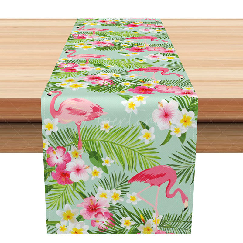 Aperturee - Aperturee Tropical Flamingo Table Runner Hawaiian Summer Decor with Pink Birds for Luau and Beach Party Table