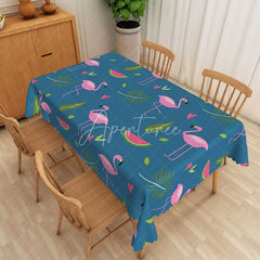 Aperturee - Aperturee Tropical Flamingo Watermelon Rectangle Tablecloth Blue Summer Dining Table Cover for Party