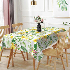 Aperturee - Aperturee Tropical Floral Rectangle Tablecloth Yellow Plumeria and Palm Leaves Pattern for Summer Luau Party Decor
