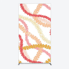 Aperturee - Aperturee Tropical Hawaiian Flower Lei Pattern Rectangle Arch Backdrop Vibrant Red Pink Orange Yellow Luau Summer Party Decor