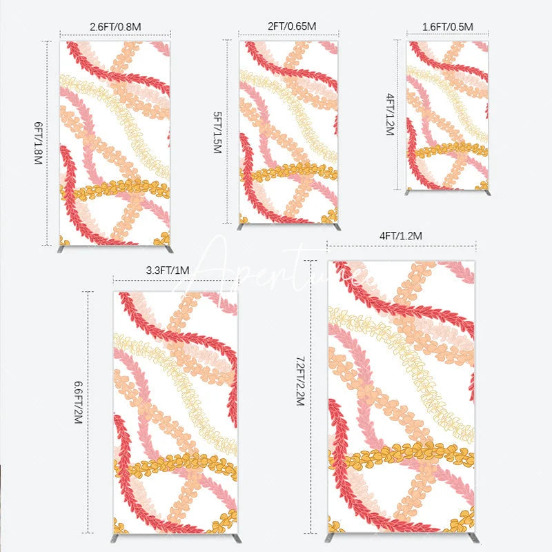 Aperturee - Aperturee Tropical Hawaiian Flower Lei Pattern Rectangle Arch Backdrop Vibrant Red Pink Orange Yellow Luau Summer Party Decor