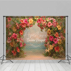 Aperturee - Aperturee Tropical Hibiscus Floral Arch Backdrop Summer Beach Photo Prop Hawaiian Luau Party Decorations