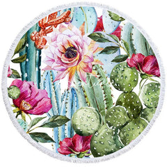 Aperturee - Aperturee Tropical Holiday Summer Floral Round Beach Towel
