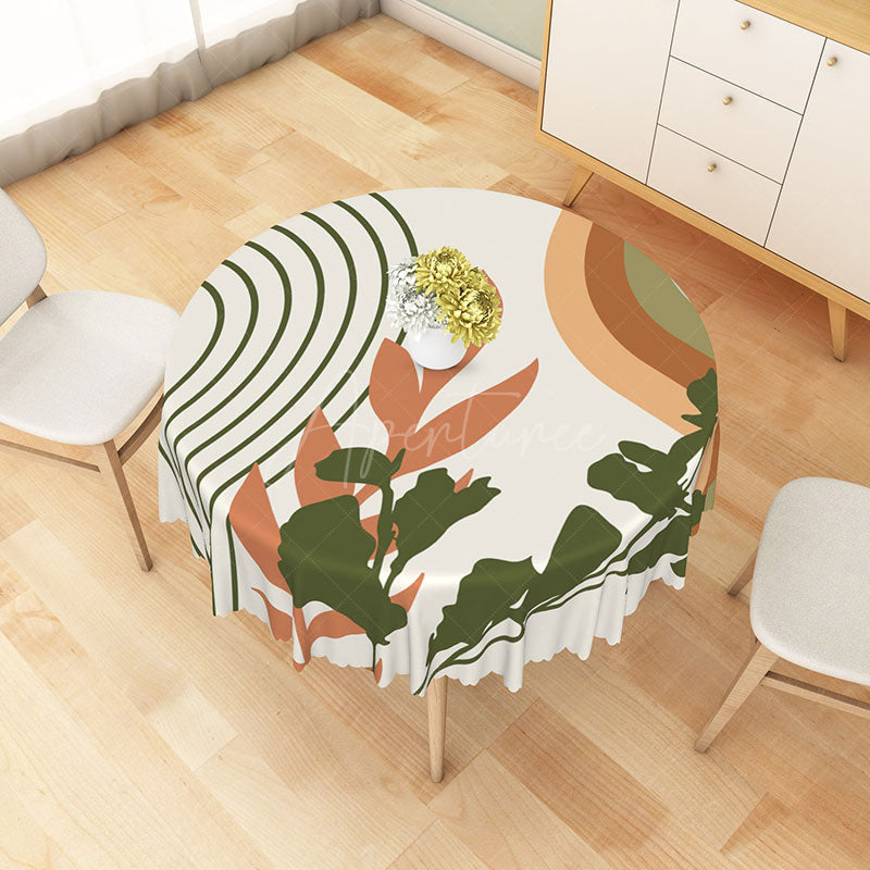 Aperturee - Aperturee Tropical Leaf Round Tablecloth with Green Stripes for Summer Jungle and Modern Botanical Decor