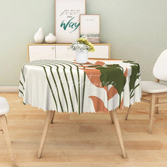 Aperturee - Aperturee Tropical Leaf Round Tablecloth with Green Stripes for Summer Jungle and Modern Botanical Decor