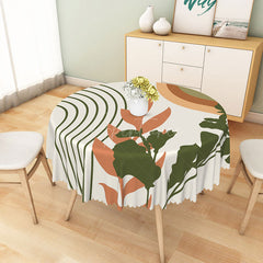 Aperturee - Aperturee Tropical Leaf Round Tablecloth with Green Stripes for Summer Jungle and Modern Botanical Decor