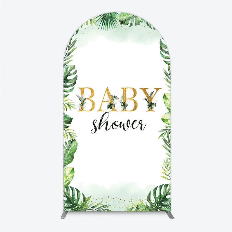 Aperturee - Aperturee Tropical Leaves Baby Shower Arch Backdrop Safari Greenery Gold Glitter Party Decoration Jungle Plant Background