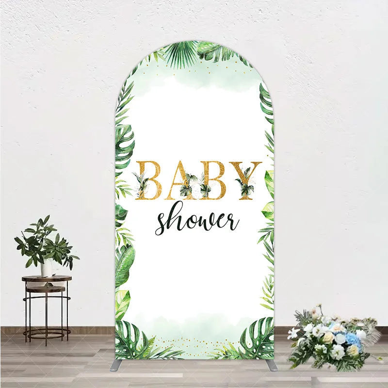 Aperturee - Aperturee Tropical Leaves Baby Shower Arch Backdrop Safari Greenery Gold Glitter Party Decoration Jungle Plant Background