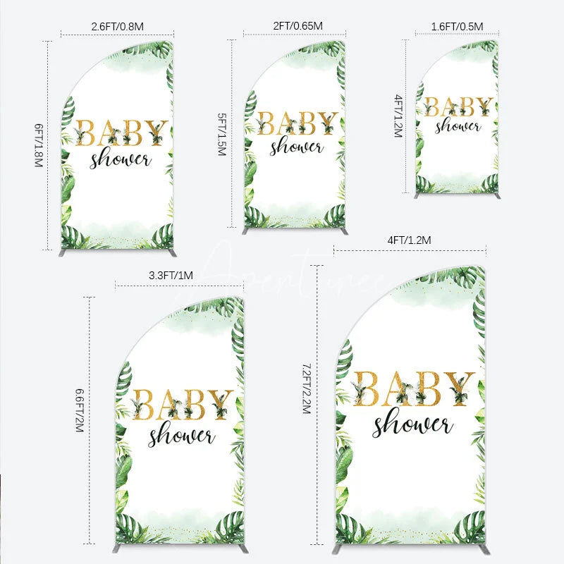Aperturee - Aperturee Tropical Leaves Baby Shower Half Moon Arch Backdrop Safari Greenery Gold Glitter Party Decoration Jungle Plant