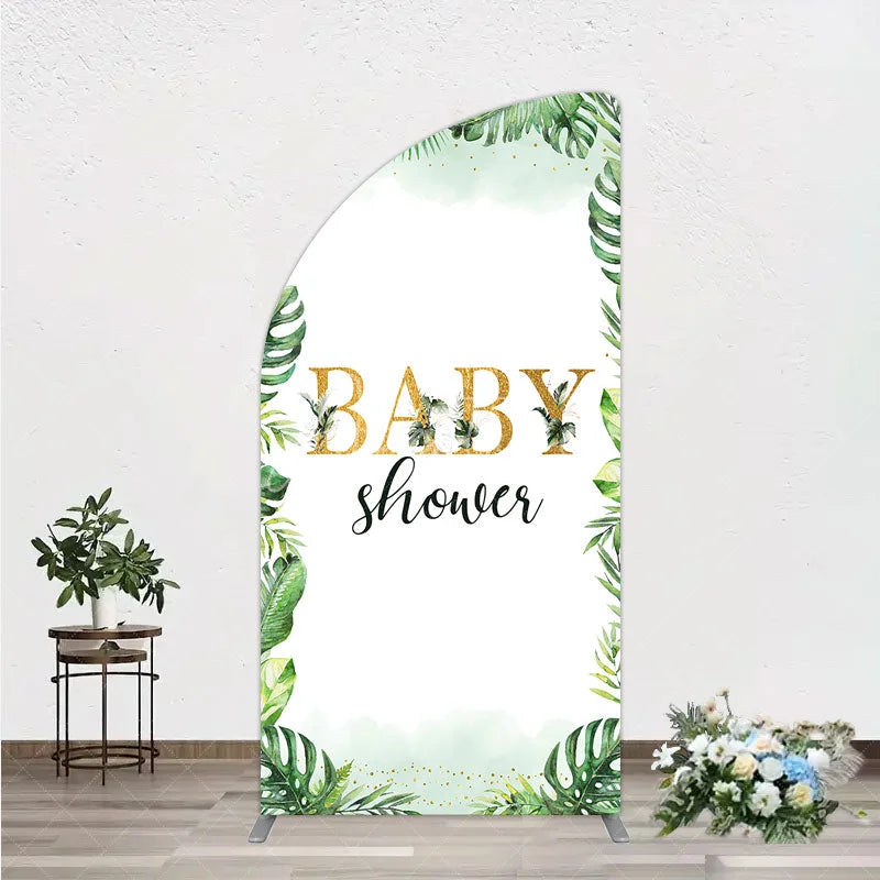 Aperturee - Aperturee Tropical Leaves Baby Shower Half Moon Arch Backdrop Safari Greenery Gold Glitter Party Decoration Jungle Plant