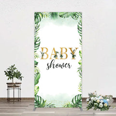 Aperturee - Aperturee Tropical Leaves Baby Shower Rectangle Backdrop Safari Greenery Gold Glitter Party Decoration Jungle Plant Background
