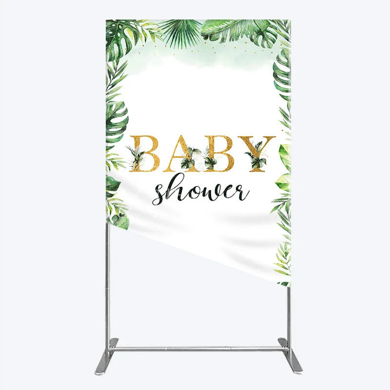 Aperturee - Aperturee Tropical Leaves Baby Shower Rectangle Backdrop Safari Greenery Gold Glitter Party Decoration Jungle Plant Background