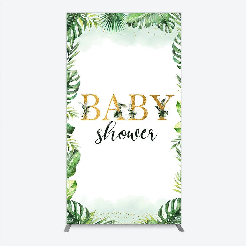Aperturee - Aperturee Tropical Leaves Baby Shower Rectangle Backdrop Safari Greenery Gold Glitter Party Decoration Jungle Plant Background