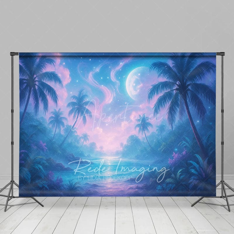 Aperturee - Aperturee Tropical Midnight Blue Lake Natural Scene Backdrop