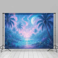 Aperturee - Aperturee Tropical Midnight Blue Lake Natural Scene Backdrop
