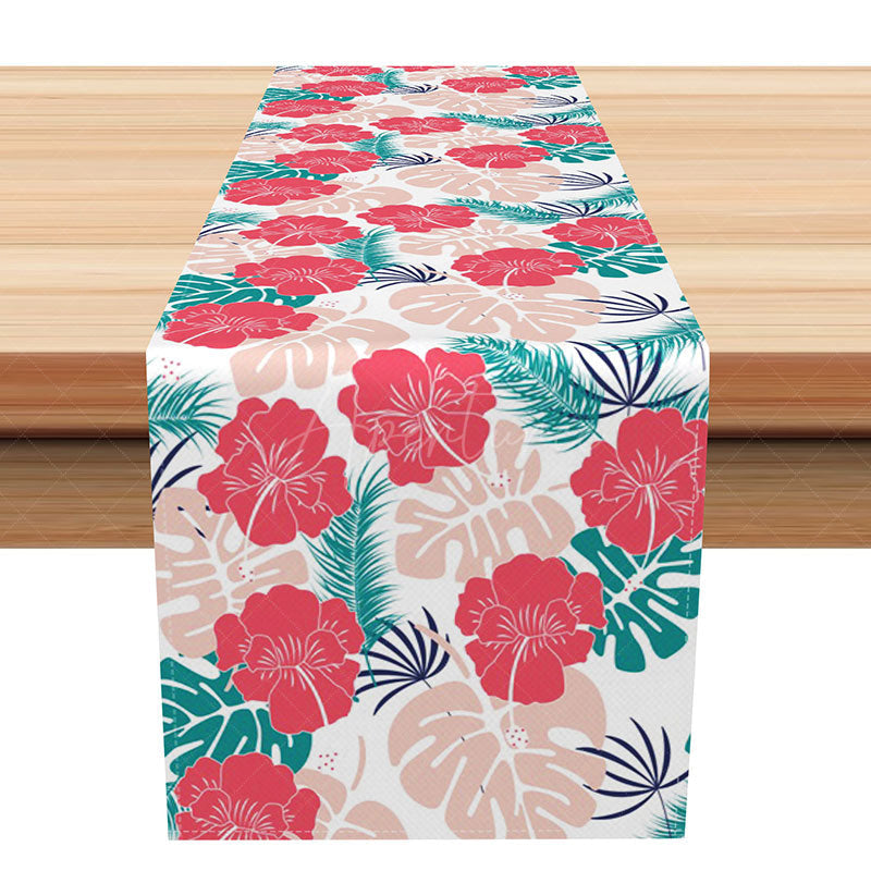 Aperturee - Aperturee Tropical Monstera and Floral Summer Table Runner for Hawaiian Botanical and Jungle Themed Party Decor