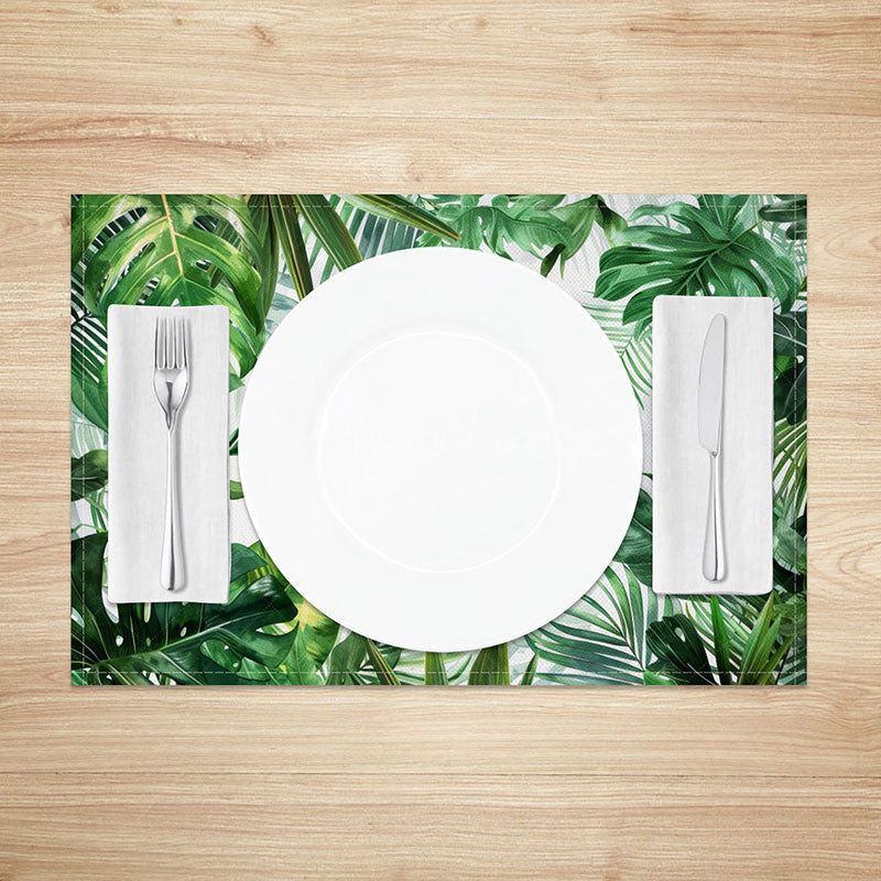 Aperturee - Aperturee Tropical Monstera Leaf Placemats Set of 4 with Tribal Pattern for Modern Boho Summer Table Decor