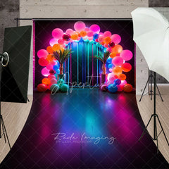 Aperturee - Aperturee Tropical Neon Balloon Arch Sweep Photo Backdrop Vibrant Party Photography Background