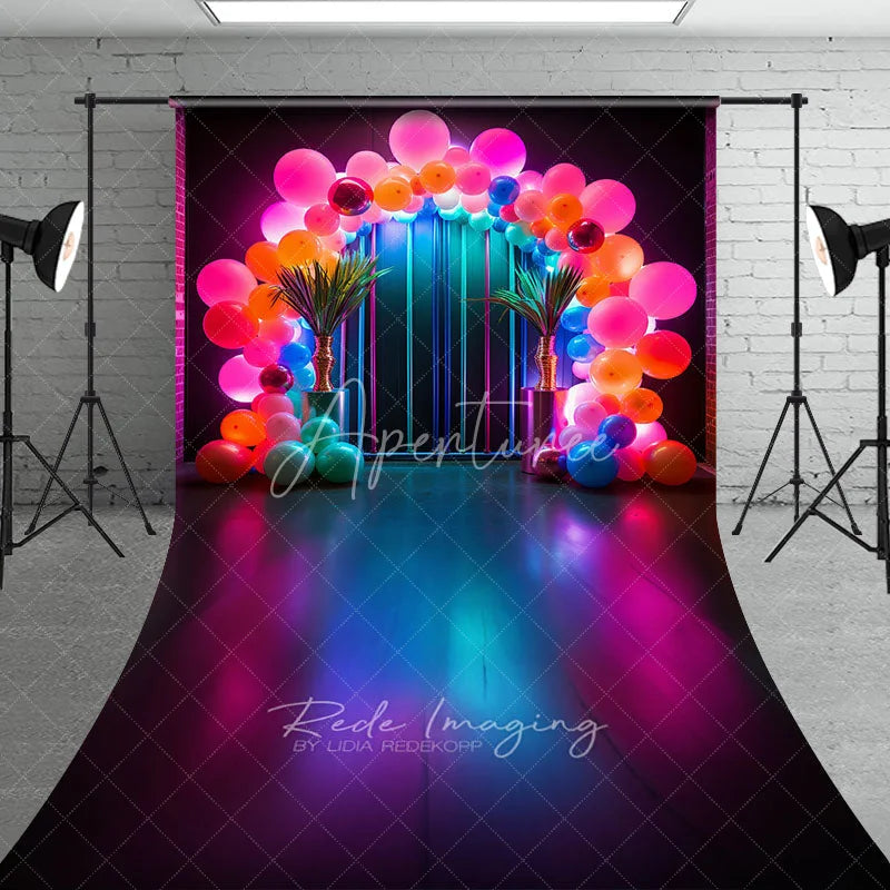 Aperturee - Aperturee Tropical Neon Balloon Arch Sweep Photo Backdrop Vibrant Party Photography Background