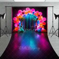 Aperturee - Aperturee Tropical Neon Balloon Arch Sweep Photo Backdrop Vibrant Party Photography Background