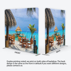 Aperturee - Aperturee Tropical Overwater Restaurant Square Double-Sided Backdrop featuring Turquoise Ocean and Thatched Roof Hut Decor
