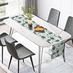 Aperturee - Aperturee Tropical Palm Leaves Table Runner in Green for Summer Luau Party and Botanical Kitchen Dining Decor