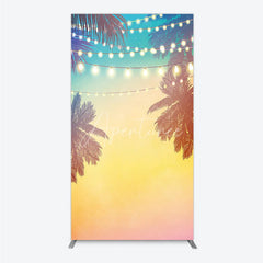 Aperturee - Aperturee Tropical Palm Trees and Fairy Lights Rectangle Arch Backdrop Vibrant Sunset Gradient Summer Party