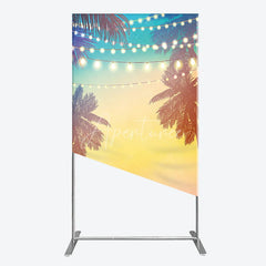 Aperturee - Aperturee Tropical Palm Trees and Fairy Lights Rectangle Arch Backdrop Vibrant Sunset Gradient Summer Party