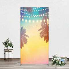 Aperturee - Aperturee Tropical Palm Trees and Fairy Lights Rectangle Arch Backdrop Vibrant Sunset Gradient Summer Party