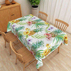 Aperturee - Aperturee Tropical Pineapple Hibiscus Floral Pattern Rectangle Tablecloth Summer Luau Decor Washable Kitchen Table Cover