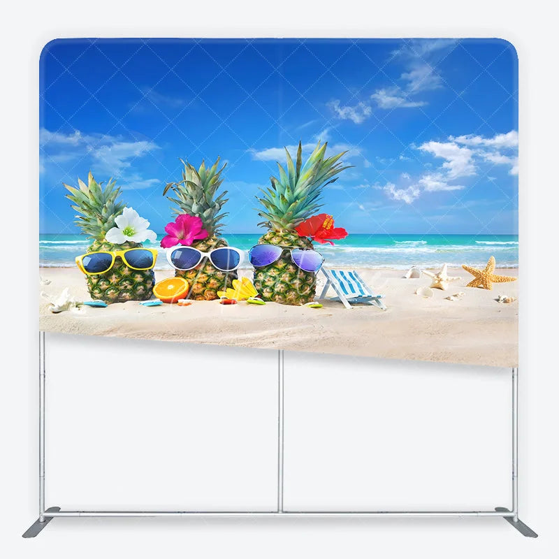 Aperturee - Aperturee Tropical Summer Beach Party Pineapples with Sunglasses Square Double-Sided Backdrop Ocean Vacation Decor