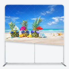 Aperturee - Aperturee Tropical Summer Beach Party Pineapples with Sunglasses Square Double-Sided Backdrop Ocean Vacation Decor