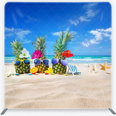 Aperturee - Aperturee Tropical Summer Beach Party Pineapples with Sunglasses Square Double-Sided Backdrop Ocean Vacation Decor