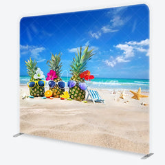 Aperturee - Aperturee Tropical Summer Beach Party Pineapples with Sunglasses Square Double-Sided Backdrop Ocean Vacation Decor
