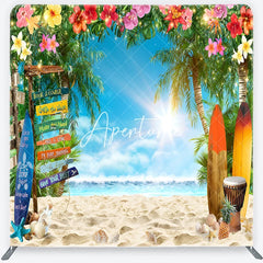 Aperturee - Aperturee Tropical Summer Beach Surfboard Square Double-Sided Backdrop Vibrant Floral Party Decor