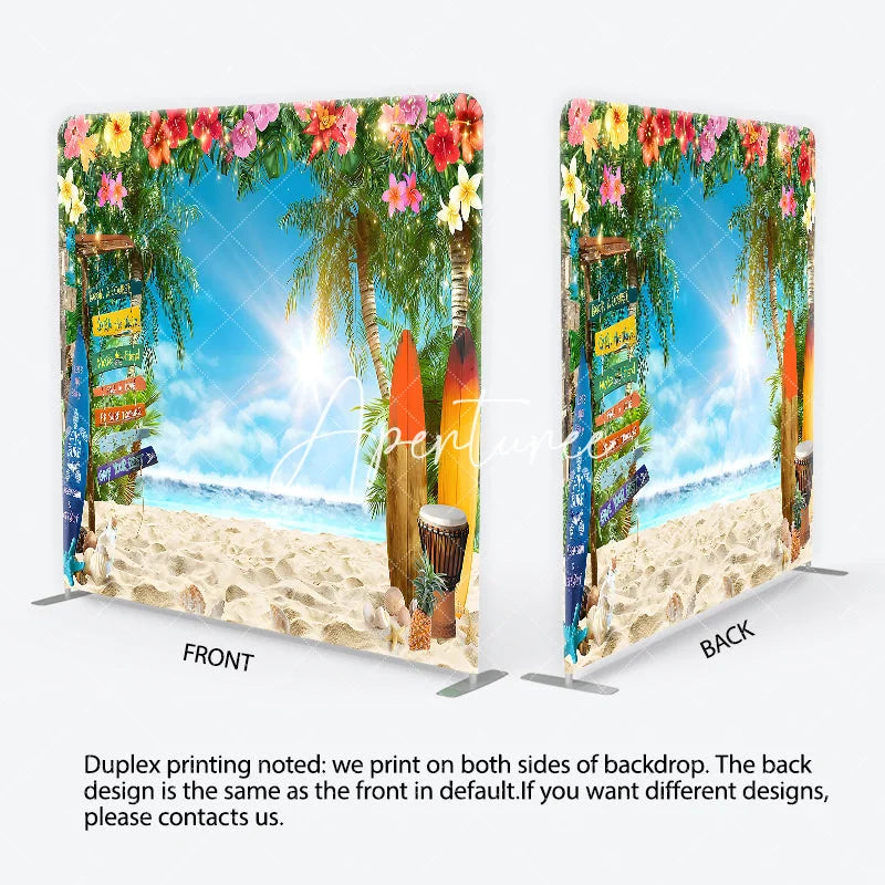 Aperturee - Aperturee Tropical Summer Beach Surfboard Square Double-Sided Backdrop Vibrant Floral Party Decor
