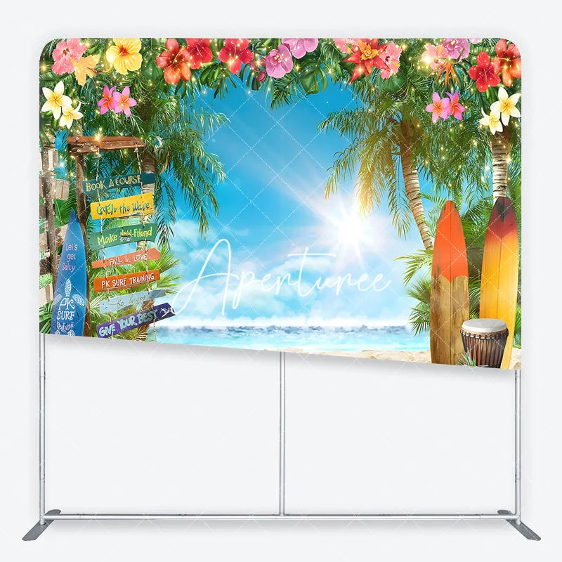 Aperturee - Aperturee Tropical Summer Beach Surfboard Square Double-Sided Backdrop Vibrant Floral Party Decor