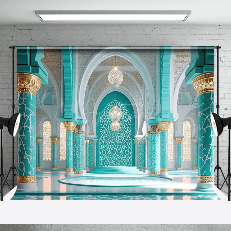 Aperturee - Aperturee Turquoise Grey Hall Lights Architecture Backdrop