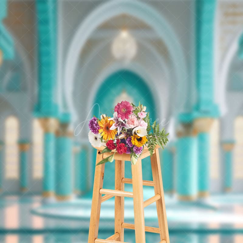 Aperturee - Aperturee Turquoise Grey Hall Lights Architecture Backdrop