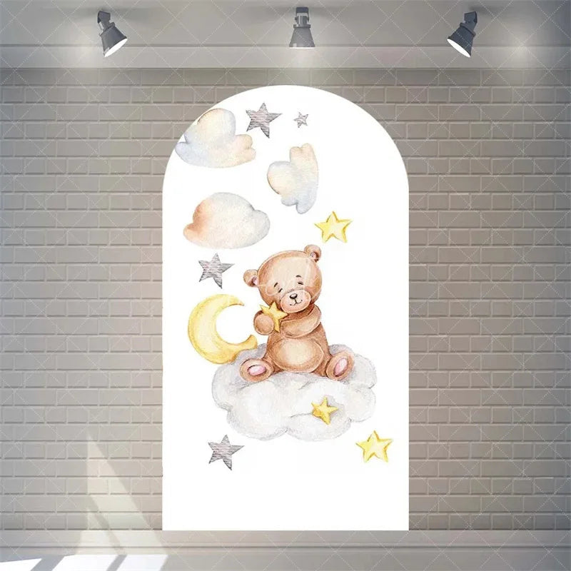 Aperturee - Aperturee Twinkle Little Star Teddy Bear Arch Backdrop We Can Bearly Wait for Baby Shower Moon and Clouds Party Decor
