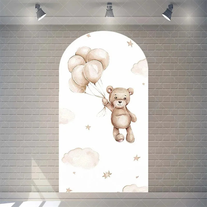 Aperturee - Aperturee Twinkle Little Star Teddy Bear Arch Backdrop We Can Bearly Wait for Baby Shower Moon and Clouds Party Decor