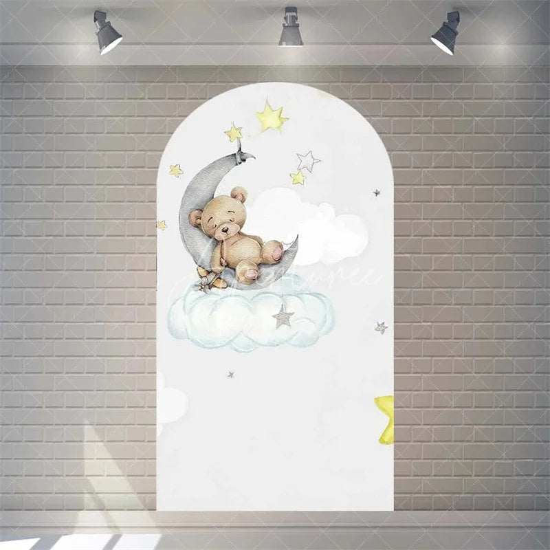 Aperturee - Aperturee Twinkle Little Star Teddy Bear Arch Backdrop We Can Bearly Wait for Baby Shower Moon and Clouds Party Decor