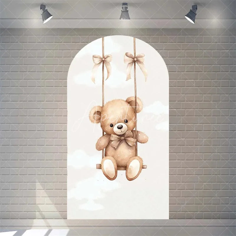 Aperturee - Aperturee Twinkle Little Star Teddy Bear Arch Backdrop We Can Bearly Wait for Baby Shower Moon and Clouds Party Decor