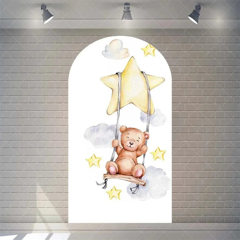 Aperturee - Aperturee Twinkle Little Star Teddy Bear Arch Backdrop We Can Bearly Wait for Baby Shower Moon and Clouds Party Decor