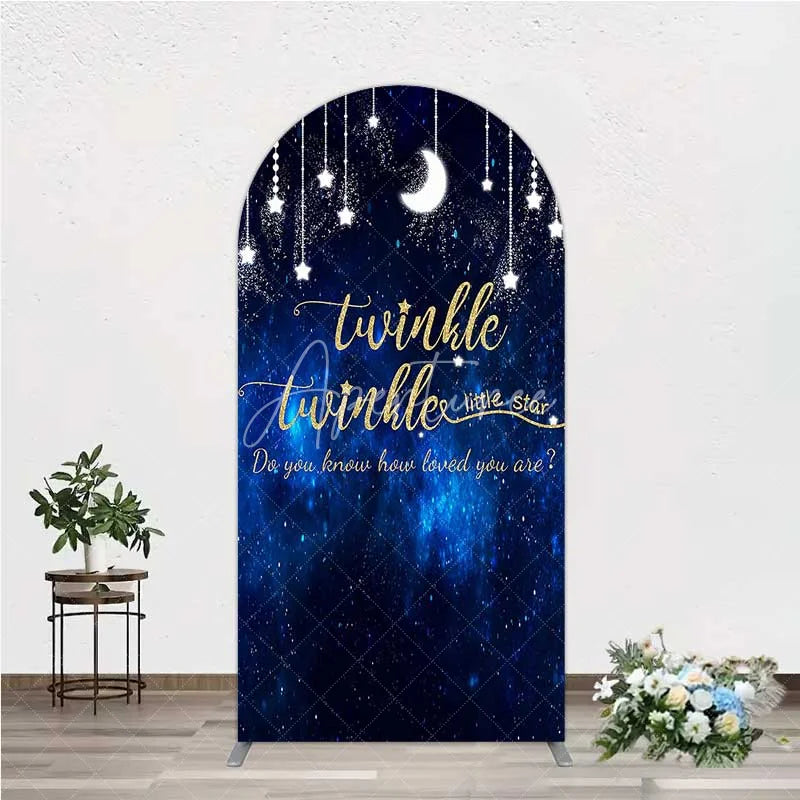 Aperturee - Aperturee Twinkle Twinkle Little Star Arch Backdrop Blue Galaxy Moon and Stars Baby Shower Decoration