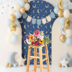 Aperturee - Aperturee Twinkle Twinkle Little Star Arch Backdrop Navy Blue and Gold Moon Night Sky Background for Boys Birthday