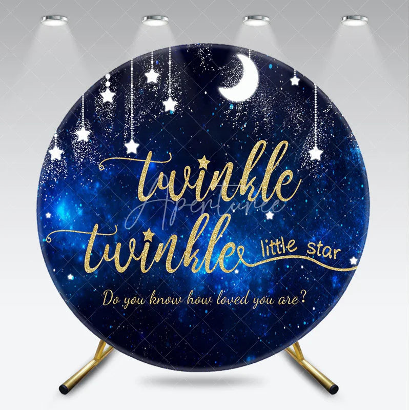 Aperturee - Aperturee Twinkle Twinkle Little Star Galaxy Round Backdrop Navy Blue Night Sky Moon and Stars Party Cover
