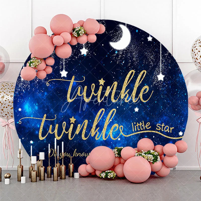 Aperturee - Aperturee Twinkle Twinkle Little Star Galaxy Round Backdrop Navy Blue Night Sky Moon and Stars Party Cover