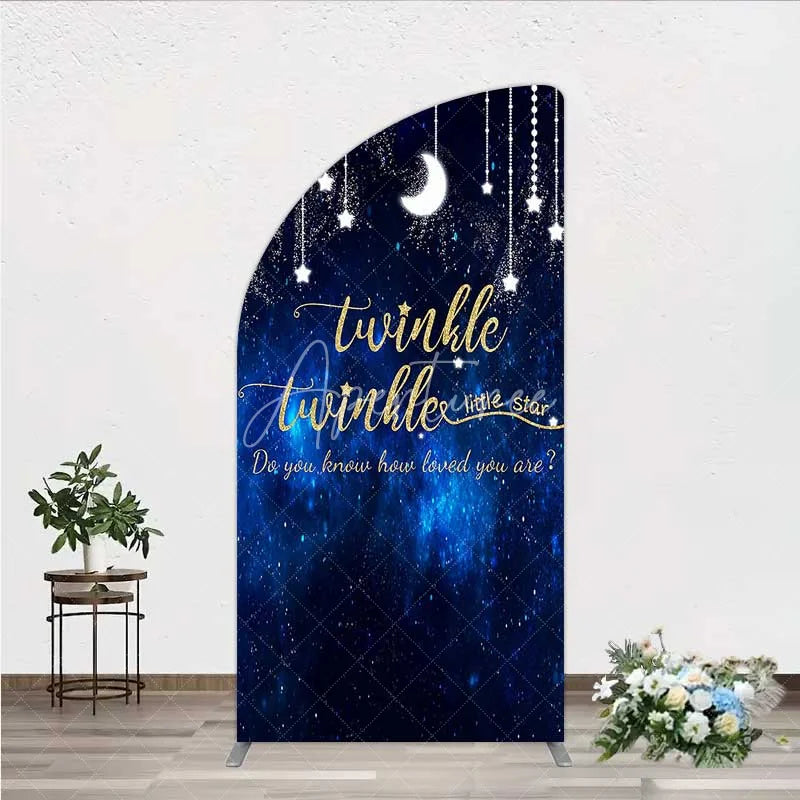Aperturee - Aperturee Twinkle Twinkle Little Star Half Moon Arch Backdrop Blue Galaxy Moon and Stars Baby Shower Decoration