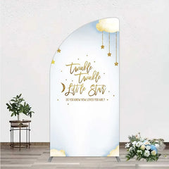 Aperturee - Aperturee Twinkle Twinkle Little Star Half Moon Arch Backdrop Gold Moon and Clouds Baby Shower Decoration